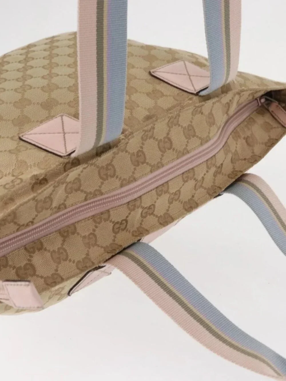 GUCCI GG Canvas Sherry Line Tote Bag Beige Pink 131230 Auth 152017
